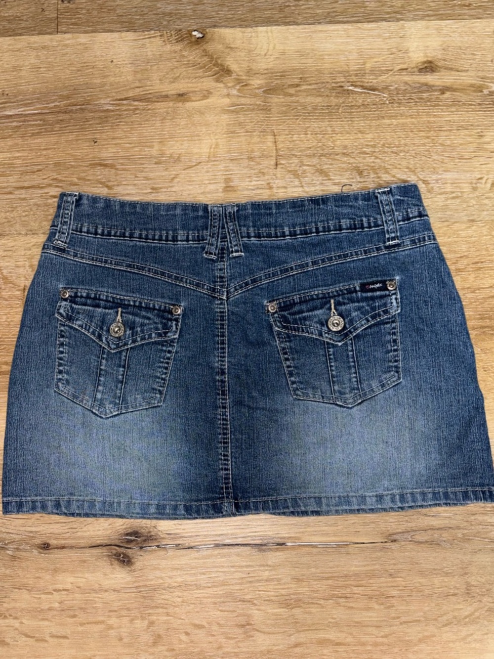 Vintage Y2K Angels Jeans Low Rise Denim Mini Skirt Cargo Flap Pockets Size 5 - Picture 3 of 9